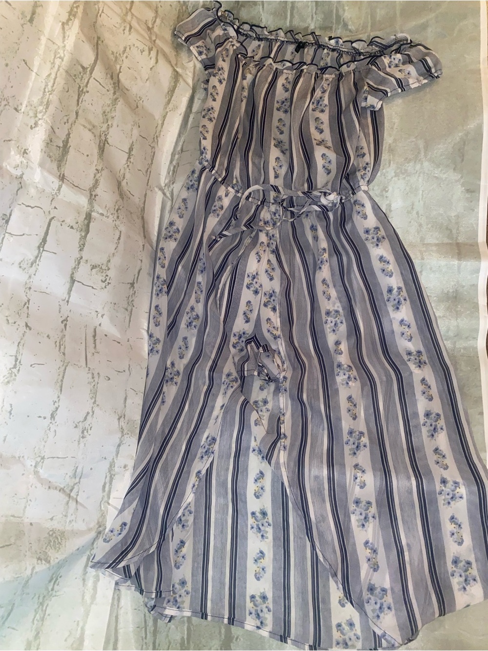 Lily Blue and White Striped Floral Romper Maxi Dress Look